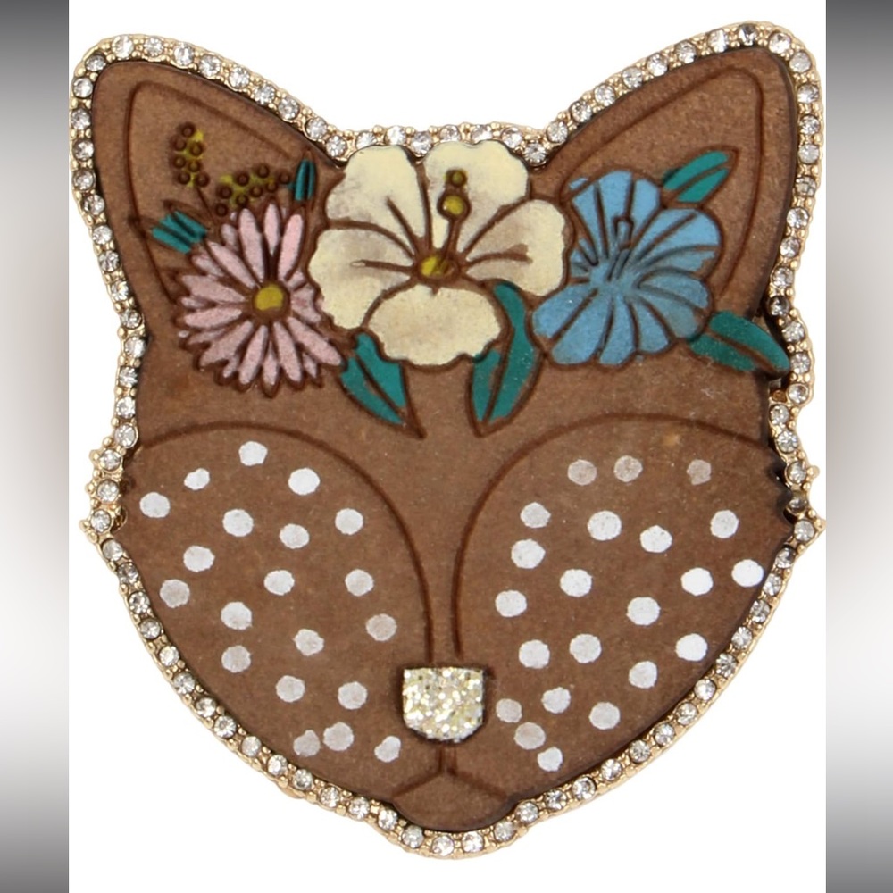 [Betsey Johnson] Woody Critters Wood Fox Head Glitter Pin Brooch VERY RARE NEW - Picture 5 of 7
